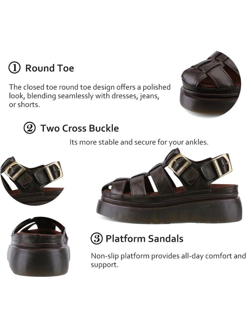 Women's Brown Chic Open Toe Flower Decoration Fisherman Platform Sandal Shoes - Picture 2 of 6